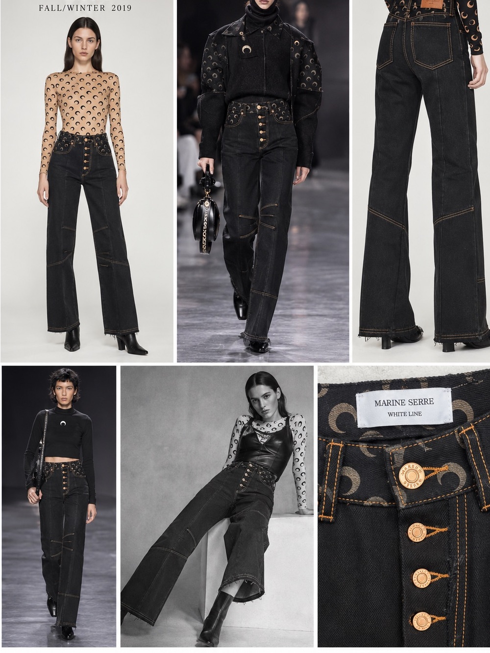 Marine Serre Black High-Rise Flare Jeans with Copper Buttons